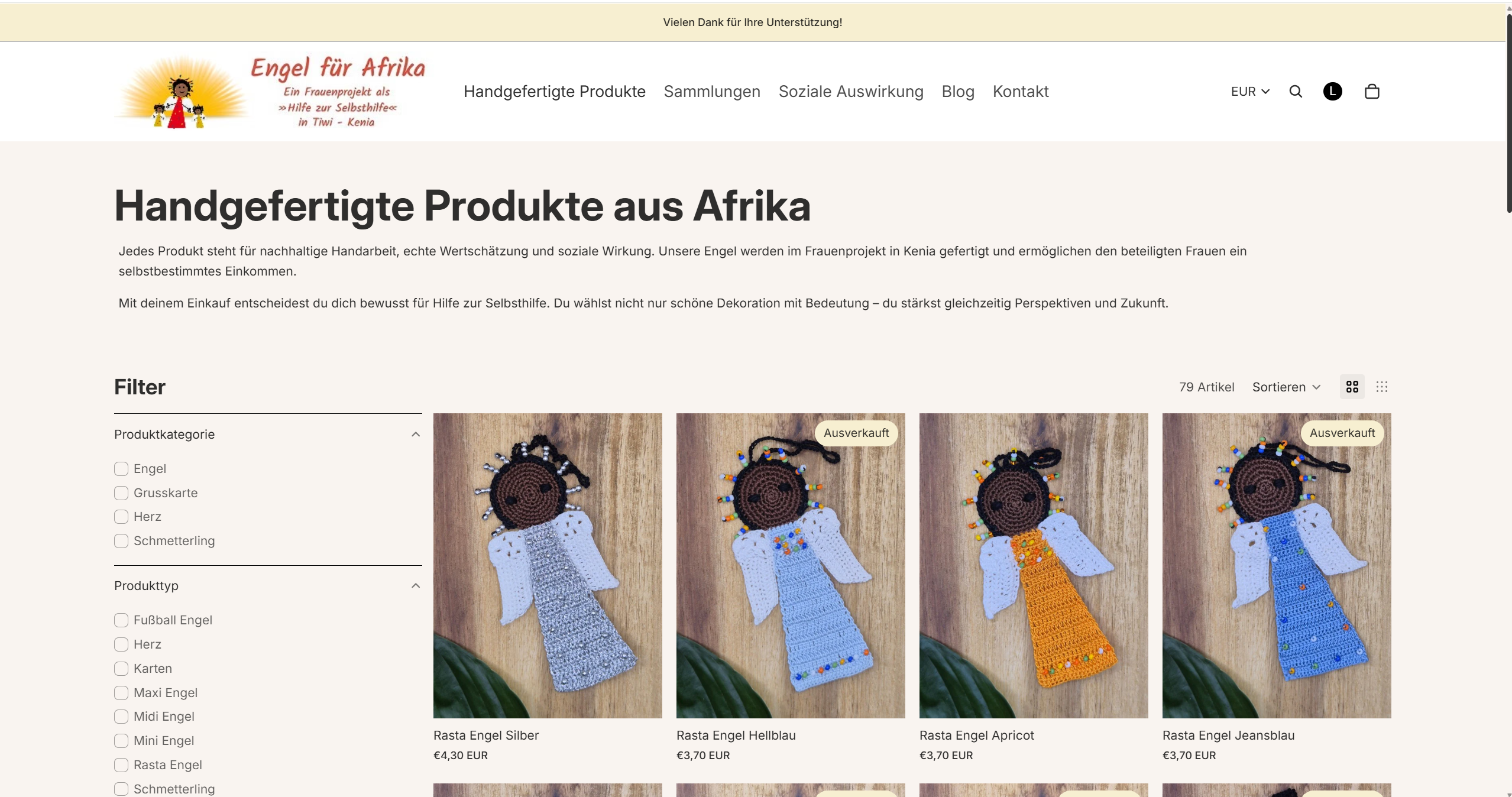 Screenshot der Webseite von Engel für Afrika